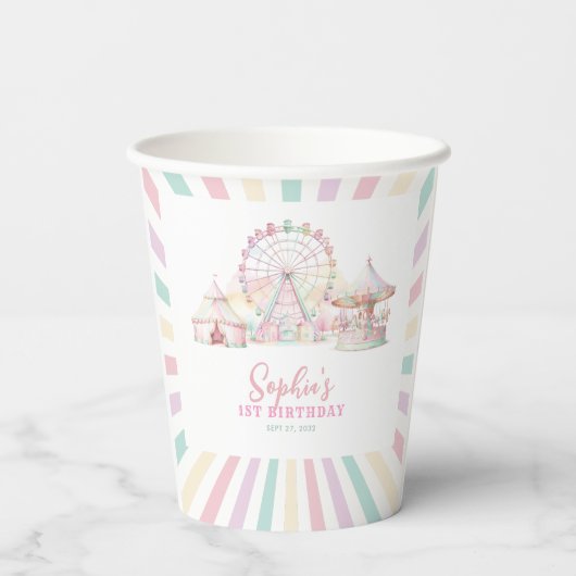 Gobelets En Papier Girly Cute Pastel Carnival Anniversaire de enfant (Verso)
