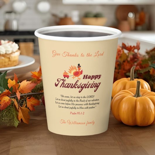 Gobelets En Papier Give Thanks Thanksgiving Bible Verse | Custom Name