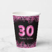 Gobelets En Papier Glam Black Pink Foil 30e fête d'anniversaire (Verso)