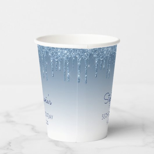 Gobelets En Papier Glam Blue Parties scintillant Drip 50th Birthday P (Droite)