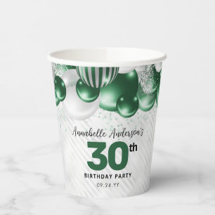 Gobelets En Papier Glam Emerald Green Balloon Parties scintillant d'a