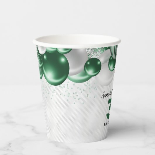 Gobelets En Papier Glam Emerald Green Balloon Parties scintillant d'a (Recto)