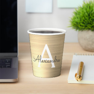 Gobelets En Papier Glam Gold Metallic Stylish Monogram tasses de papi