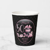 Gobelets En Papier Glam Pink Black Fashion 50e fête d'anniversaire (Verso)