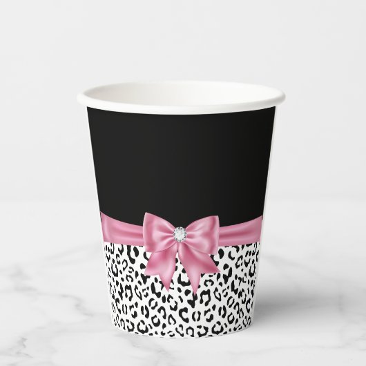 Gobelets En Papier Glam rose Bow Diamond Black Snow Leopard (Recto)