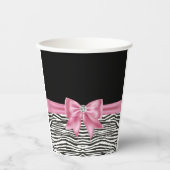 Gobelets En Papier Glam rose Bow Diamond Zebra Print Black (Recto)