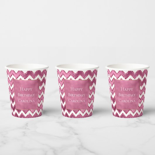 Gobelets En Papier Glamme rose blanc Zigzag (Multi)