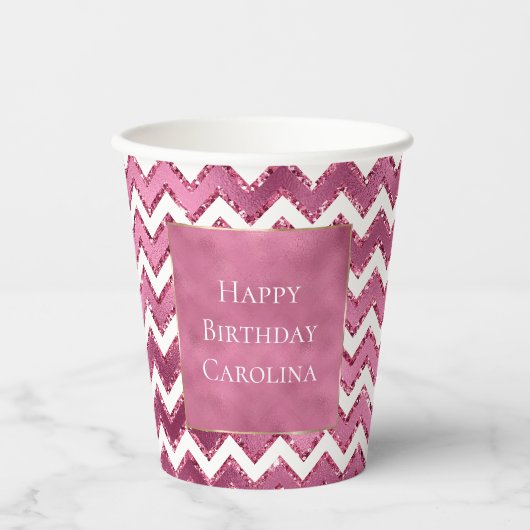 Gobelets En Papier Glamme rose blanc Zigzag (Recto)