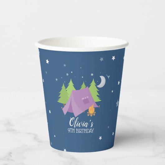 Gobelets En Papier Glamping Girl Camping Anniversaire fête tente viol (Recto)