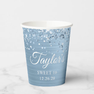 Gobelets En Papier Glitterie Léger Bleu Foil Douce 16