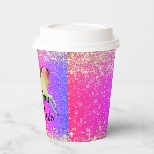 Gobelets En Papier Glittery Rainbow Unicorn Anniversaire (Gauche)