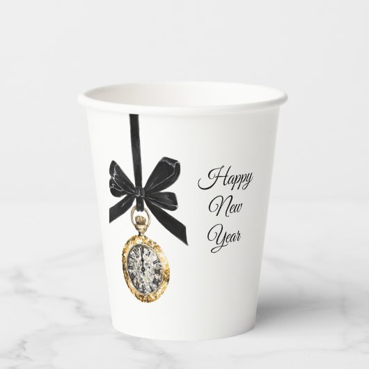 Gobelets En Papier Glitzy Gold Silver New Year Midnight Hour (Recto)