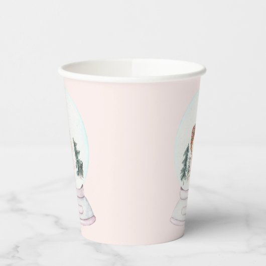 Gobelets En Papier Globe des neiges rose (Gauche)