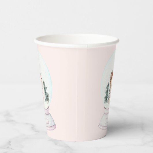 Gobelets En Papier Globe des neiges rose (Droite)