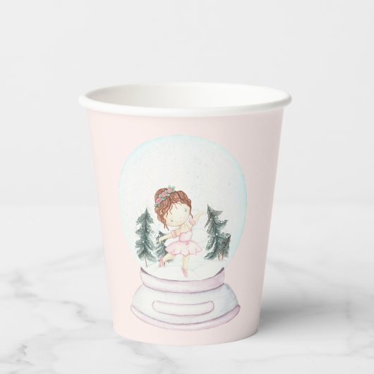 Gobelets En Papier Globe des neiges rose (Recto)
