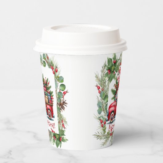 Gobelets En Papier Gnome en Camion Rouge rempli de cadeaux (Gauche)