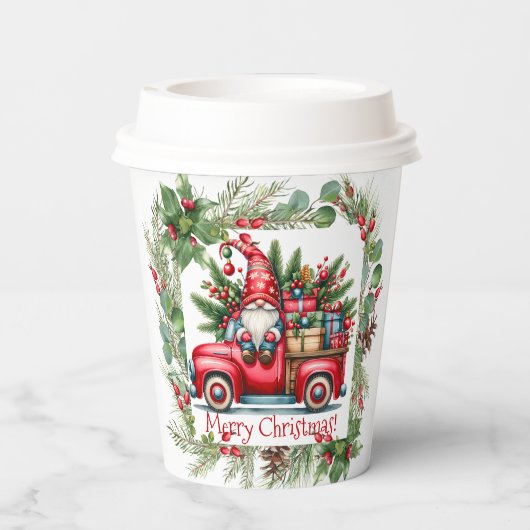 Gobelets En Papier Gnome en Camion Rouge rempli de cadeaux (Verso)