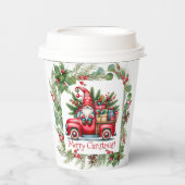 Gobelets En Papier Gnome en Camion Rouge rempli de cadeaux (Recto)