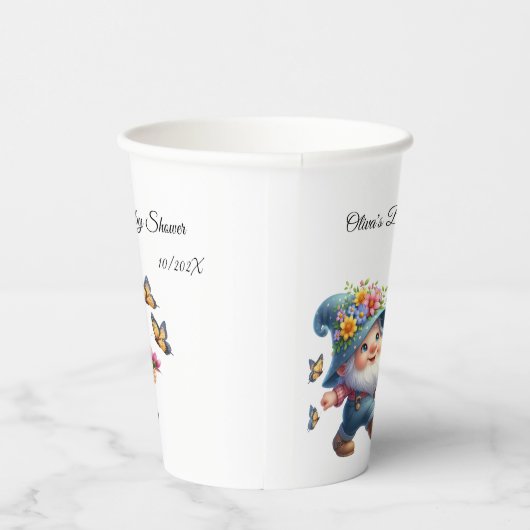 Gobelets En Papier Gnome joyeux mignonne avec Baby shower papillon (Droite)