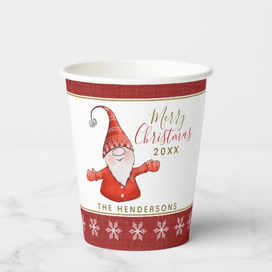 Gobelets En Papier Gnome mignon Personnalisé Rouge Blanc Noël (Verso)