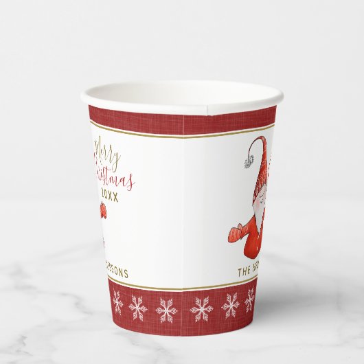 Gobelets En Papier Gnome mignon Personnalisé Rouge Blanc Noël (Droite)
