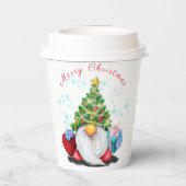 Gobelets En Papier Gnome mignonne avec arbre de Noël Casquette et cad (Verso)