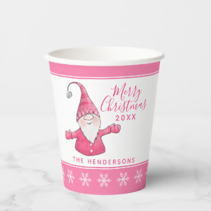 Gobelets En Papier Gnome mignonne fête de Noël rose blanc personnalis
