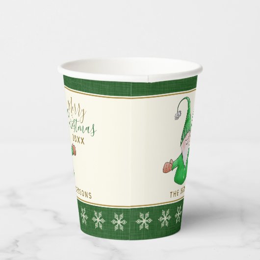 Gobelets En Papier Gnome mignonne Nom personnalisé Vert Noël (Droite)