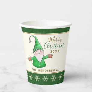 Gobelets En Papier Gnome mignonne Nom personnalisé Vert Noël