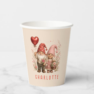 Gobelets En Papier Gnomes de la Saint-Valentin personnalisés avec des