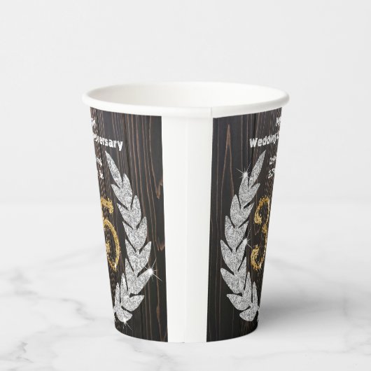 Gobelets En Papier Gold 35e anniversaire Mariage, Diamond Laurel Pape (Droite)