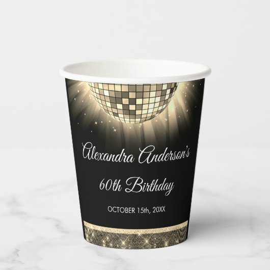 Gobelets En Papier Gold 60th Birthday Party 70's Disco Ball (Verso)