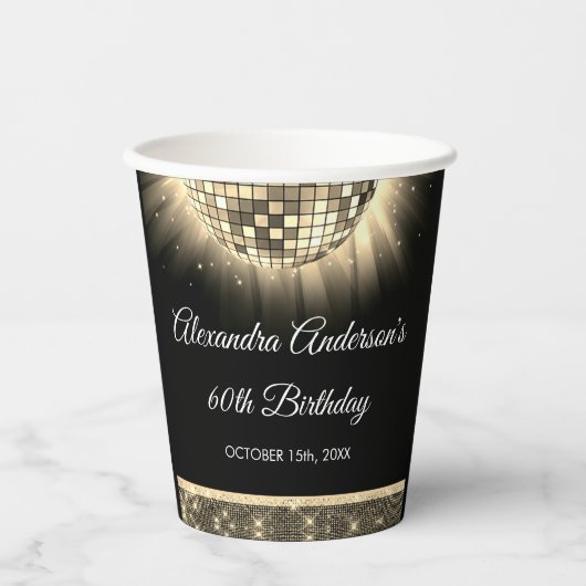 Gobelets En Papier Gold 60th Birthday Party 70's Disco Ball (Recto)