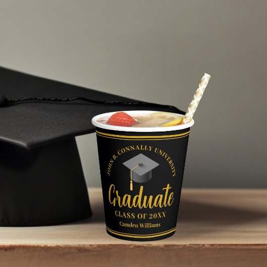 Gobelets En Papier Gold Black Graduation Personnalisé Formal Party