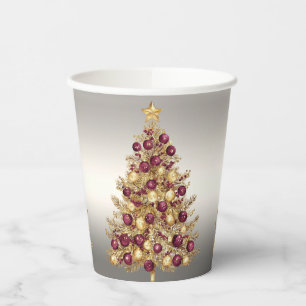 Gobelets En Papier Gold Burgundy Christmas Tree Coupes en papier de v
