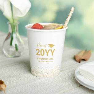 Gobelets En Papier Gold Confetti Classe de 2022 Graduation Party