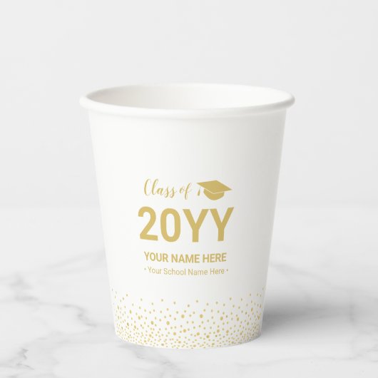 Gobelets En Papier Gold Confetti Classe de 2022 Graduation Party (Recto)