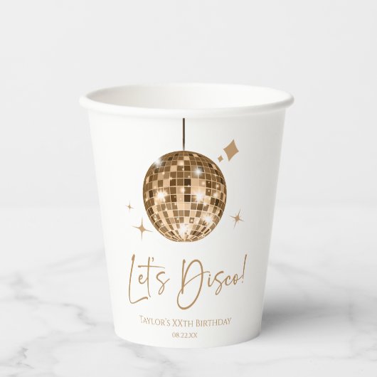 Gobelets En Papier Gold Disco Ball Let's Disco Anniversaire (Recto)