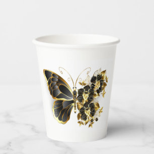 Gobelets En Papier Gold flower Butterfly with Black Orchid