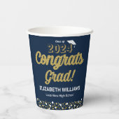 Gobelets En Papier Gold Foil Script Confetti Congrats Grad Blue (Verso)