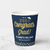 Gobelets En Papier Gold Foil Script Confetti Congrats Grad Blue (Recto)
