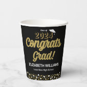 Gobelets En Papier Gold Foil Script Confetti Congrats Grad Noir (Verso)