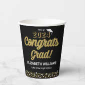 Gobelets En Papier Gold Foil Script Confetti Congrats Grad Noir (Recto)