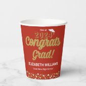Gobelets En Papier Gold Foil Script Confetti Congrats Grad Red (Verso)