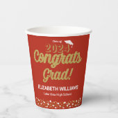 Gobelets En Papier Gold Foil Script Confetti Congrats Grad Red (Recto)