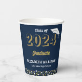 Gobelets En Papier Gold Foil Script Confetti Graduation Party Blue (Verso)