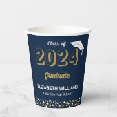 Gobelets En Papier Gold Foil Script Confetti Graduation Party Blue (Recto)