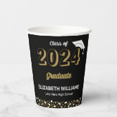 Gobelets En Papier Gold Foil Script Confetti Graduation Party Noir (Verso)