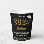 Gobelets En Papier Gold Foil Script Confetti Graduation Party Noir (Recto)