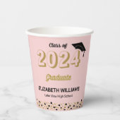 Gobelets En Papier Gold Foil Script Confetti Graduation Party Rose (Recto)